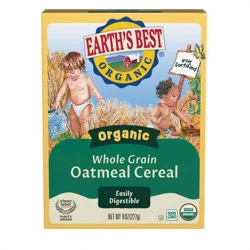 Earth's Best Organic Whole Grain Oatmeal Baby Cereal - 8oz: Iron Fortified, Non-GMO, No Artificial Flavors