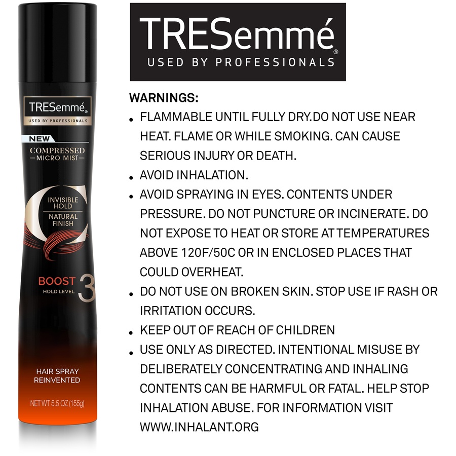 slide 2 of 5, TRESemmé' Compressed Boost Level 3 Hair Spray, 5.5 oz
