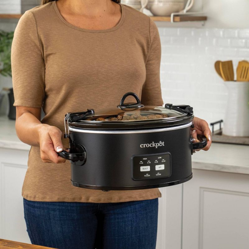 slide 3 of 6, Crock-Pot 6qt Cook & Carry One Touch Programmable Slow Cooker Matte Black: Locking Lid, Removable Stoneware Pot, 6 qt