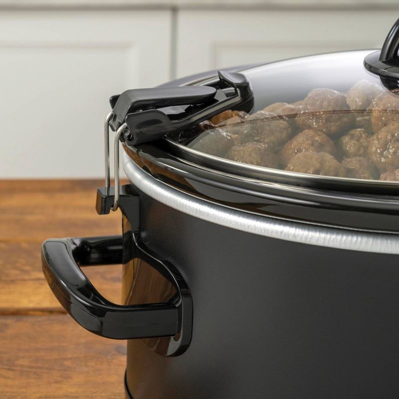 slide 4 of 6, Crock-Pot 6qt Cook & Carry One Touch Programmable Slow Cooker Matte Black: Locking Lid, Removable Stoneware Pot, 6 qt