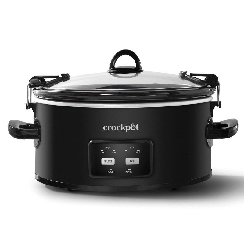 slide 1 of 6, Crock-Pot 6qt Cook & Carry One Touch Programmable Slow Cooker Matte Black: Locking Lid, Removable Stoneware Pot, 6 qt