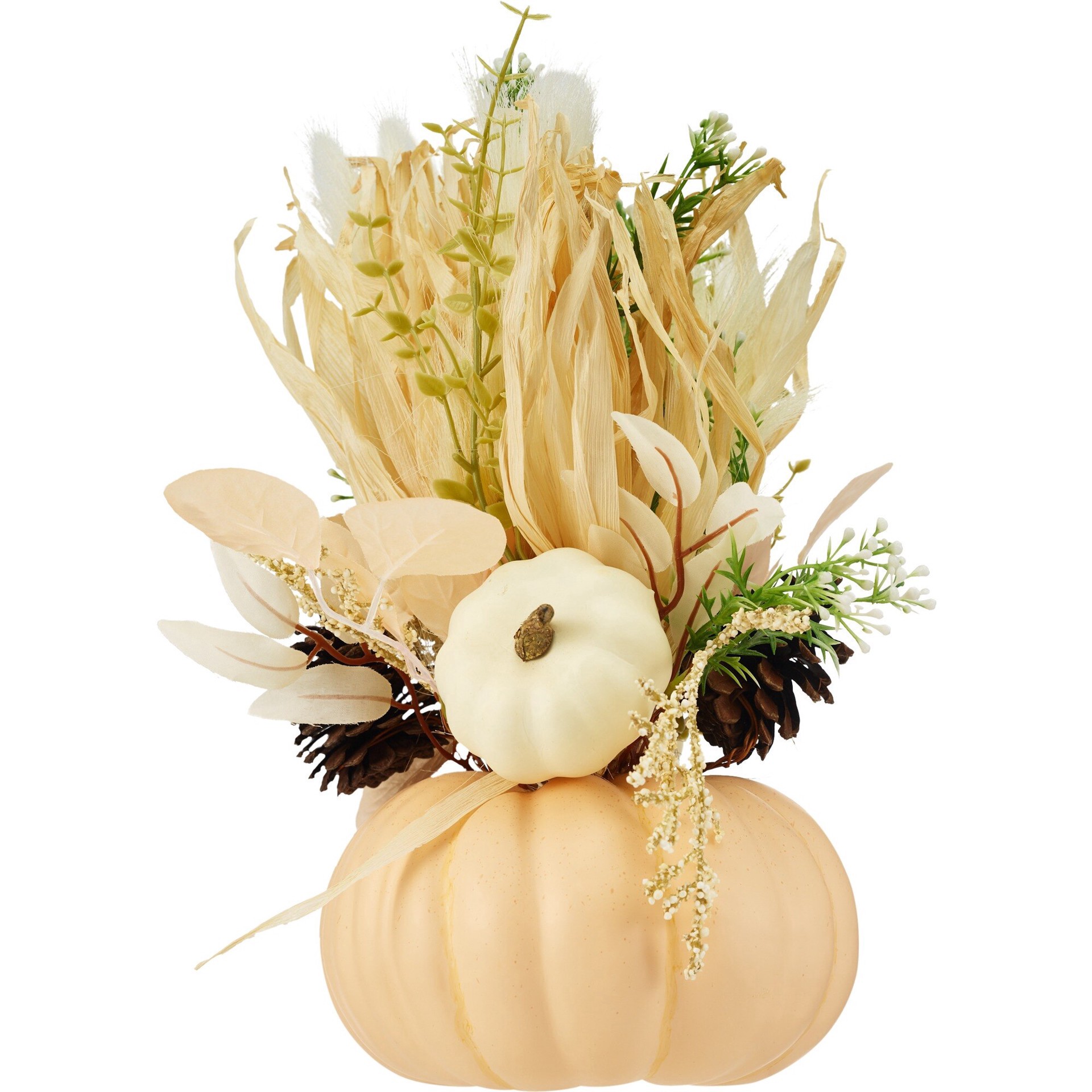 slide 1 of 1, Fall Fest Cream Pumpkin With Pampas, 13 In, 8 oz