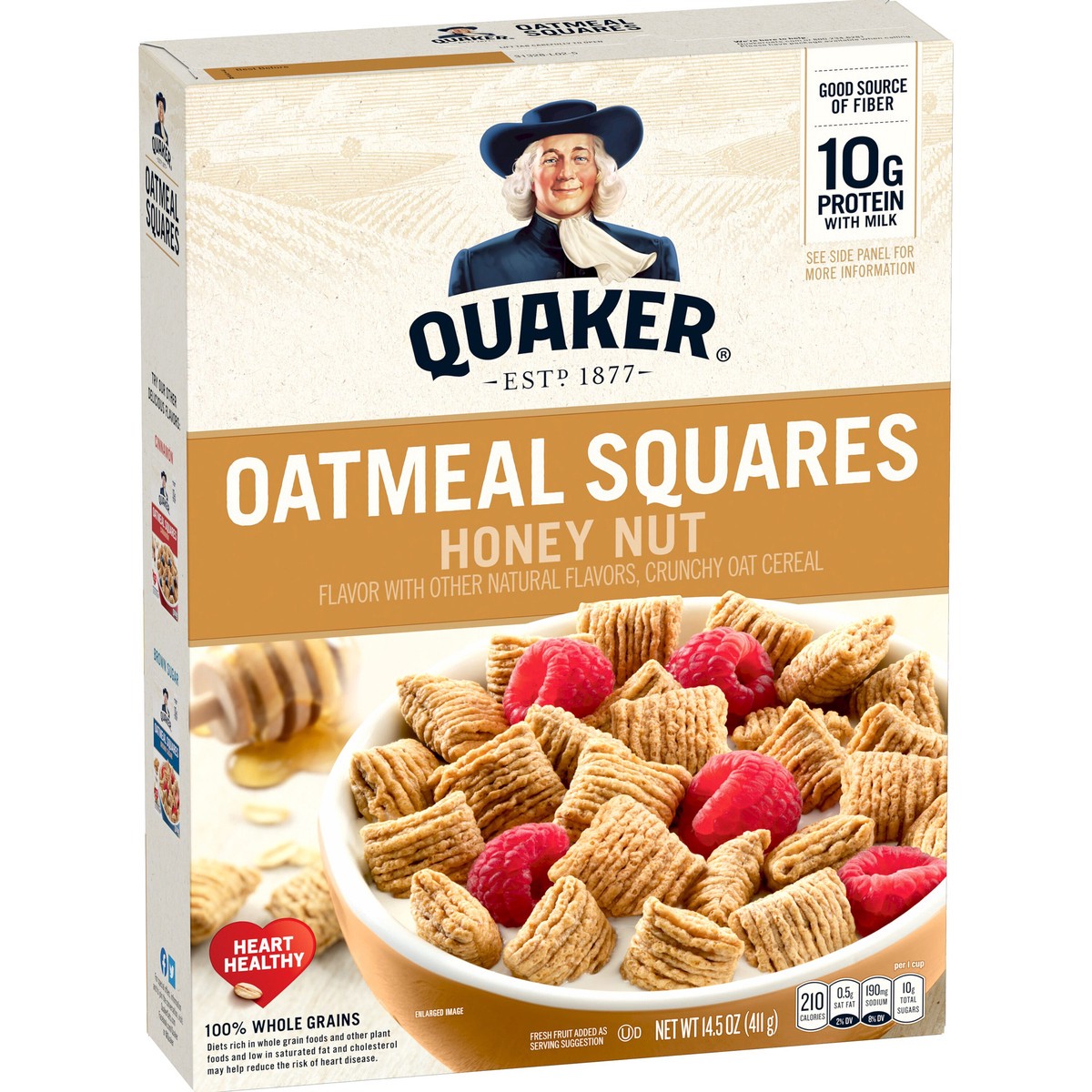 slide 10 of 10, Quaker Oatmeal Squares Crunchy Oat Cereal Honey Nut 14.5 Oz, 14.5 oz