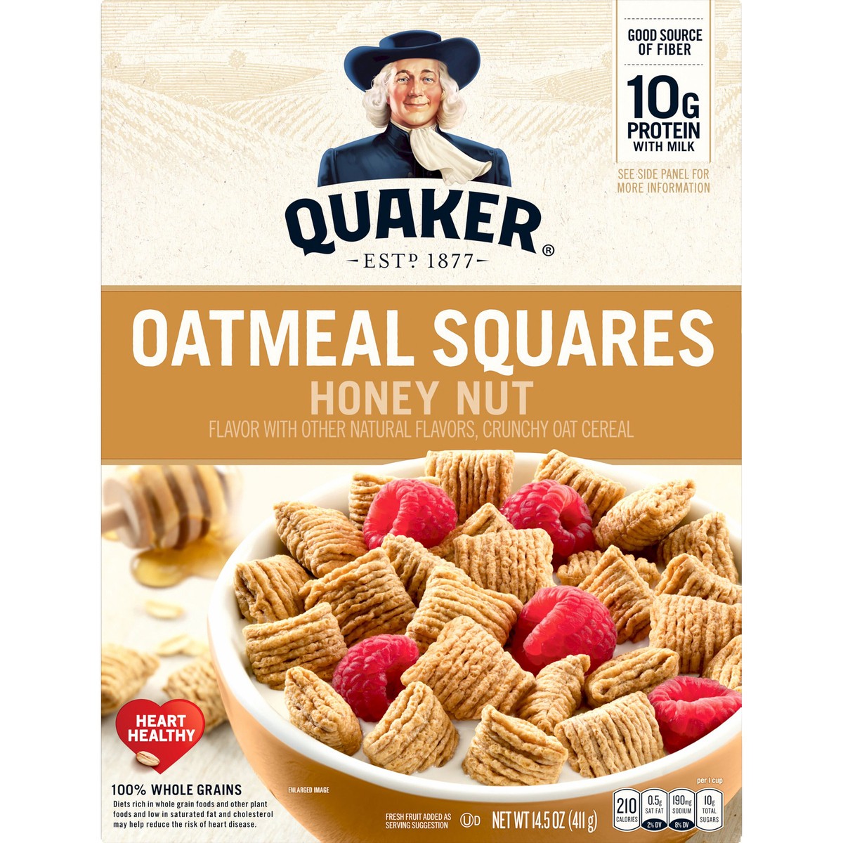 slide 4 of 10, Quaker Oatmeal Squares Crunchy Oat Cereal Honey Nut 14.5 Oz, 14.5 oz