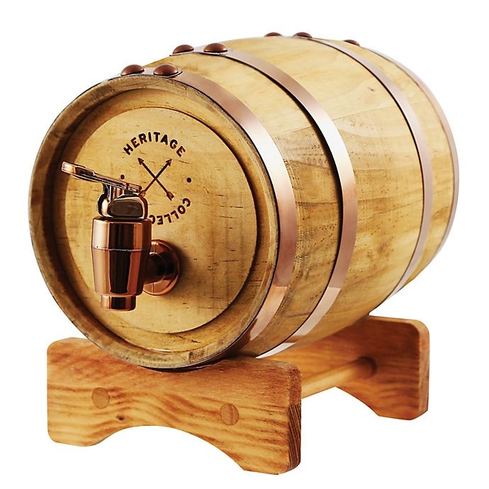 slide 1 of 2, Polished Whiskey Barrel Beverage Dispenser, 0.3 gal