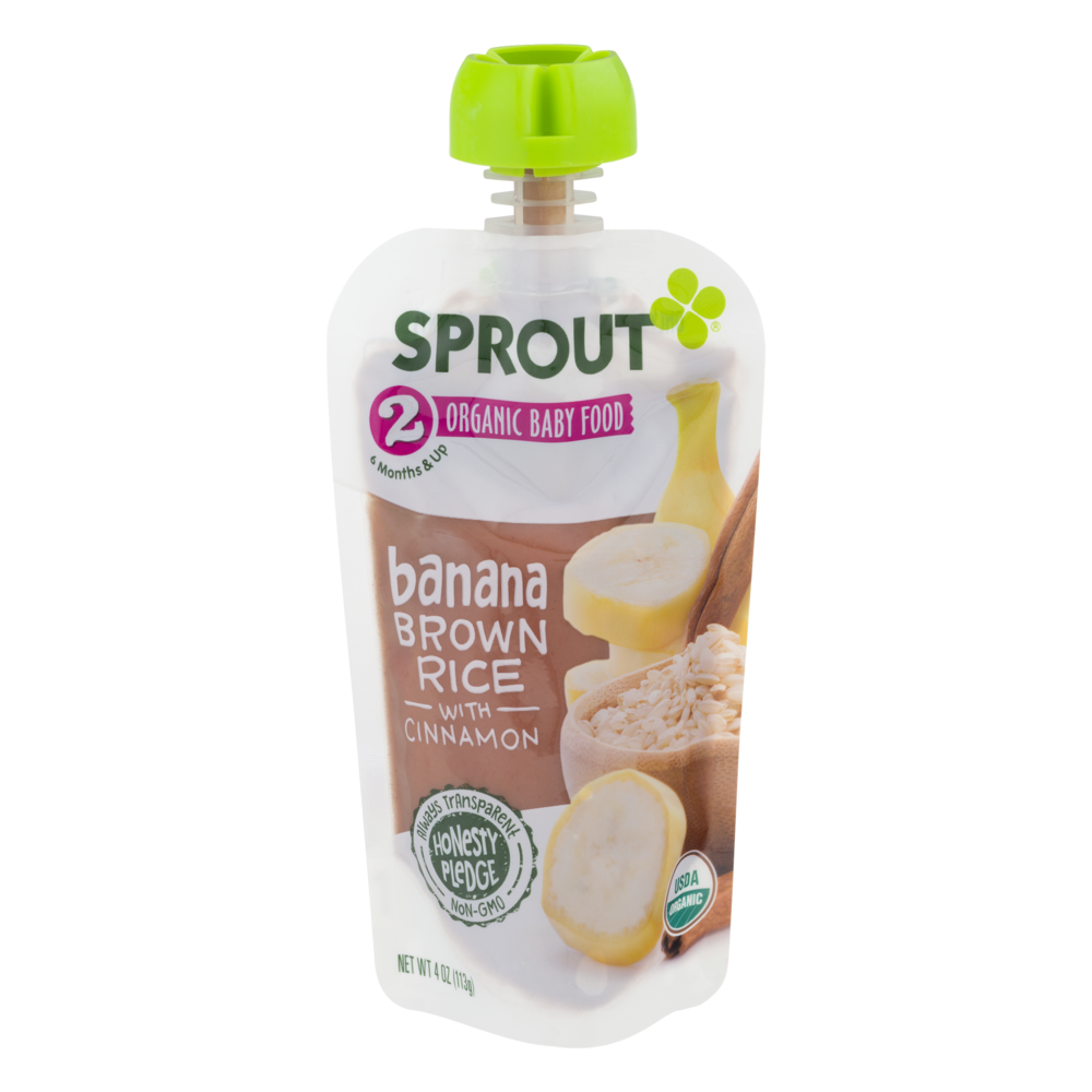 slide 1 of 2, Sprout Baby Food, Banana Brown Rice With Cinnamon, 4 oz