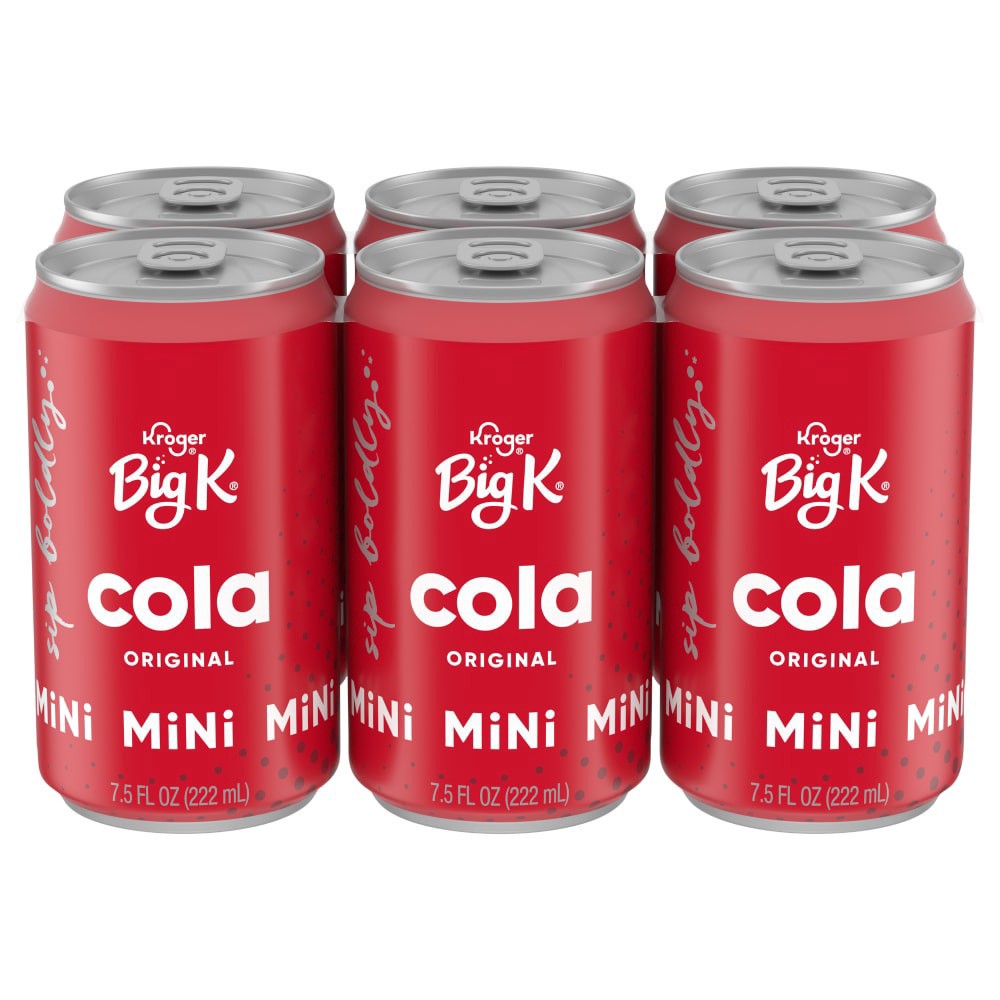 slide 1 of 3, Kroger Big K Cola Mini Cans, 6 ct; 7.5 fl oz