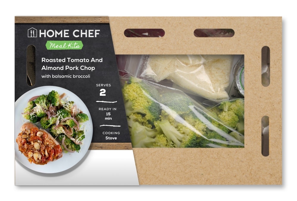 slide 1 of 1, Home Chef Meal Kit Roasted Tomato And Almond Pesto Pork Chop With Balsamic Fig Broccoli, 27 oz