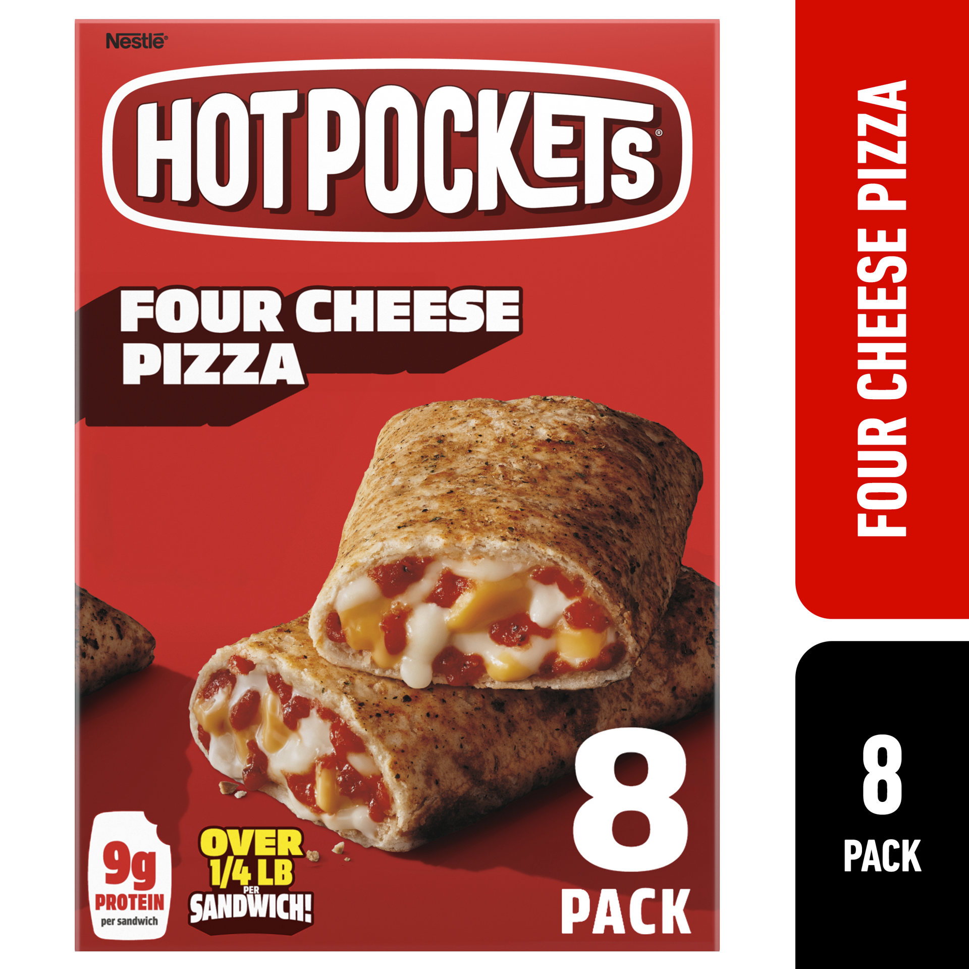 slide 1 of 9, Hot Pockets Four Cheese Pizza Frozen Snacks in a Garlic Buttery Crust, Pizza Snacks Made with Mozzarella Cheese, Frozen Sandwiches, 2.12 lb