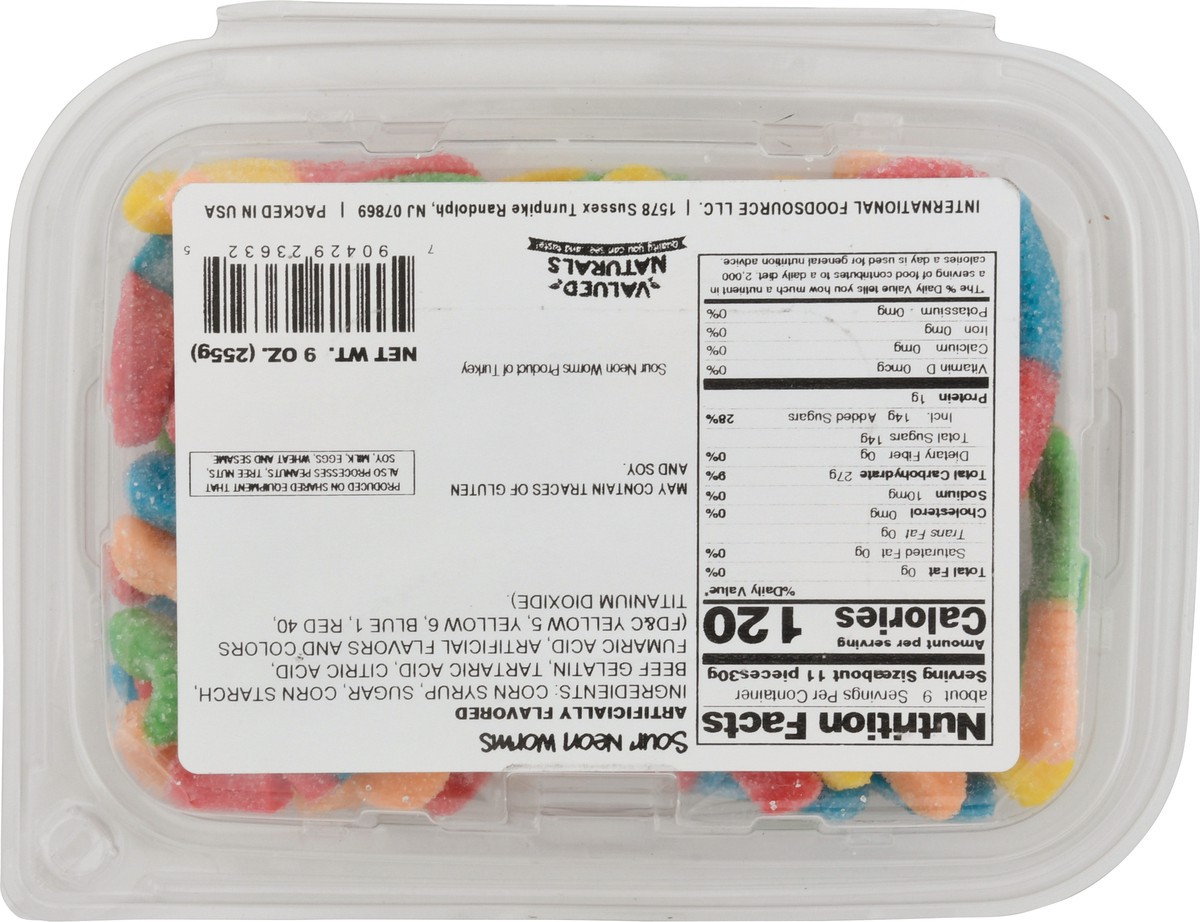 slide 9 of 9, Valued Naturals Sour Neon Worms 9 oz, 9 oz