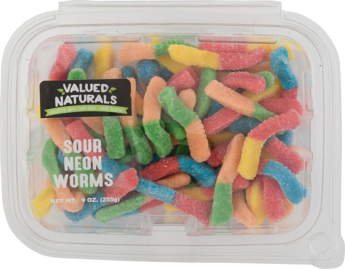 slide 4 of 9, Valued Naturals Sour Neon Worms 9 oz, 9 oz