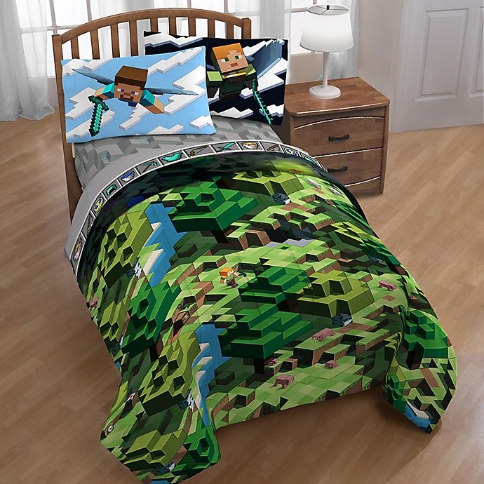 slide 1 of 1, Minecraft Twin/Full Comforter - Green, 1 ct