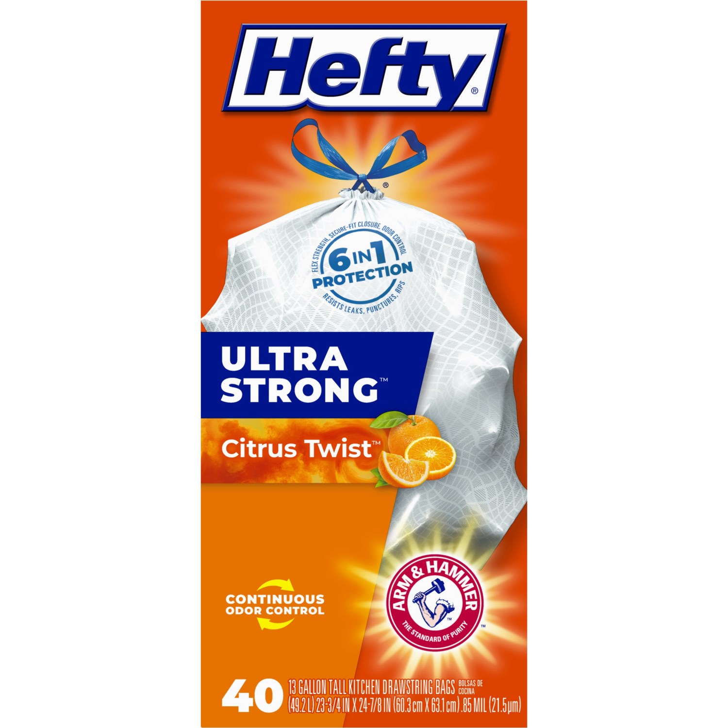 slide 2 of 8, Hefty Ultra Strong 13 Gallon Citrus Twist Tall Kitchen Drawstring Bags 40 Bags, 40 ct