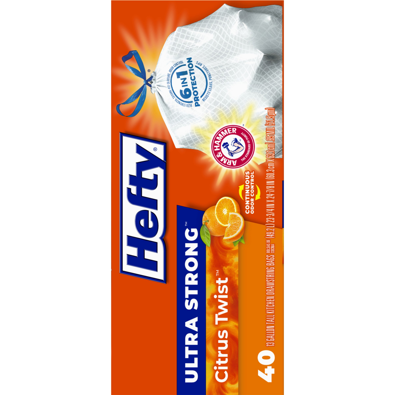 slide 5 of 8, Hefty Ultra Strong 13 Gallon Citrus Twist Tall Kitchen Drawstring Bags 40 Bags, 40 ct