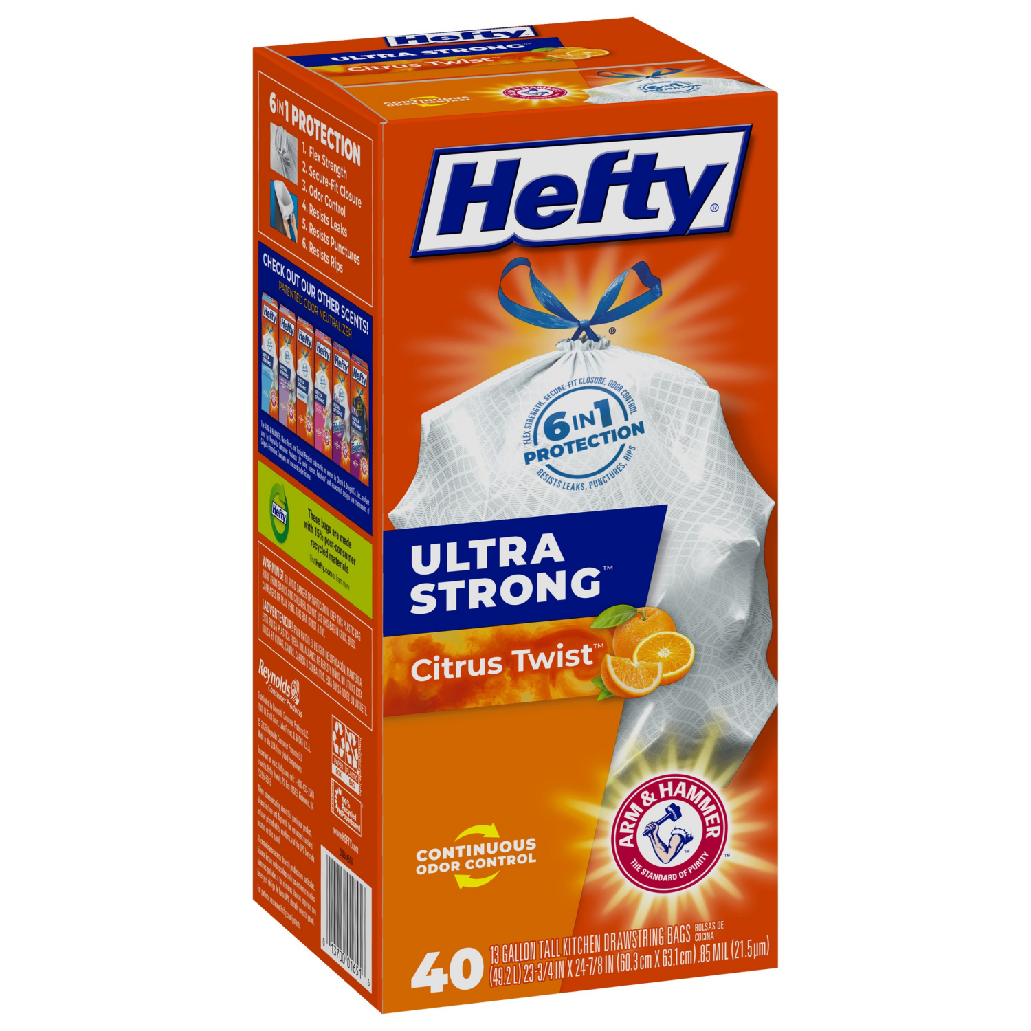 slide 6 of 8, Hefty Ultra Strong 13 Gallon Citrus Twist Tall Kitchen Drawstring Bags 40 Bags, 40 ct