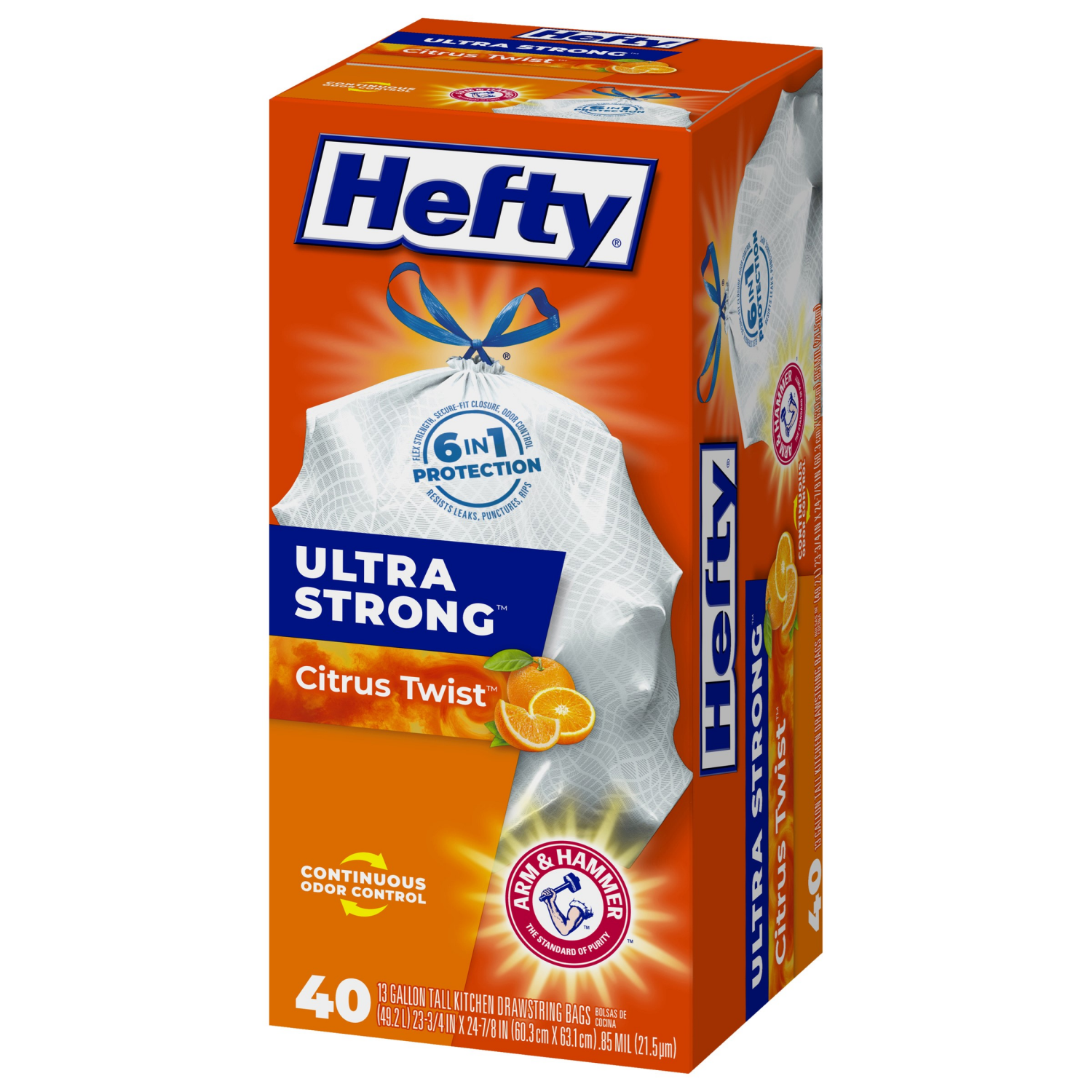 slide 7 of 8, Hefty Ultra Strong 13 Gallon Citrus Twist Tall Kitchen Drawstring Bags 40 Bags, 40 ct