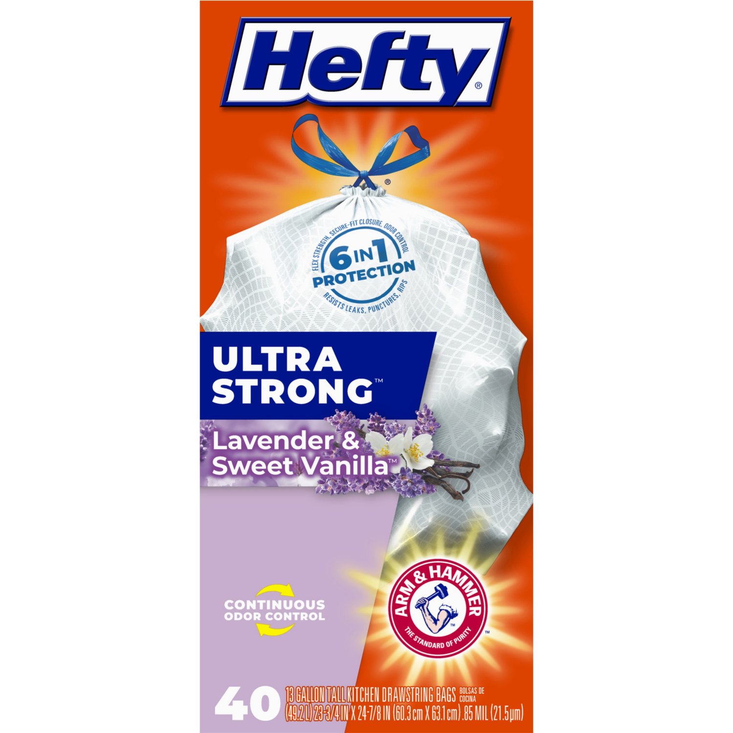 slide 2 of 8, Hefty Ultra Strong 13 Gallon Lavender & Sweet Vanilla Tall Kitchen Drawstring Bags 40 Bags, 40 ct