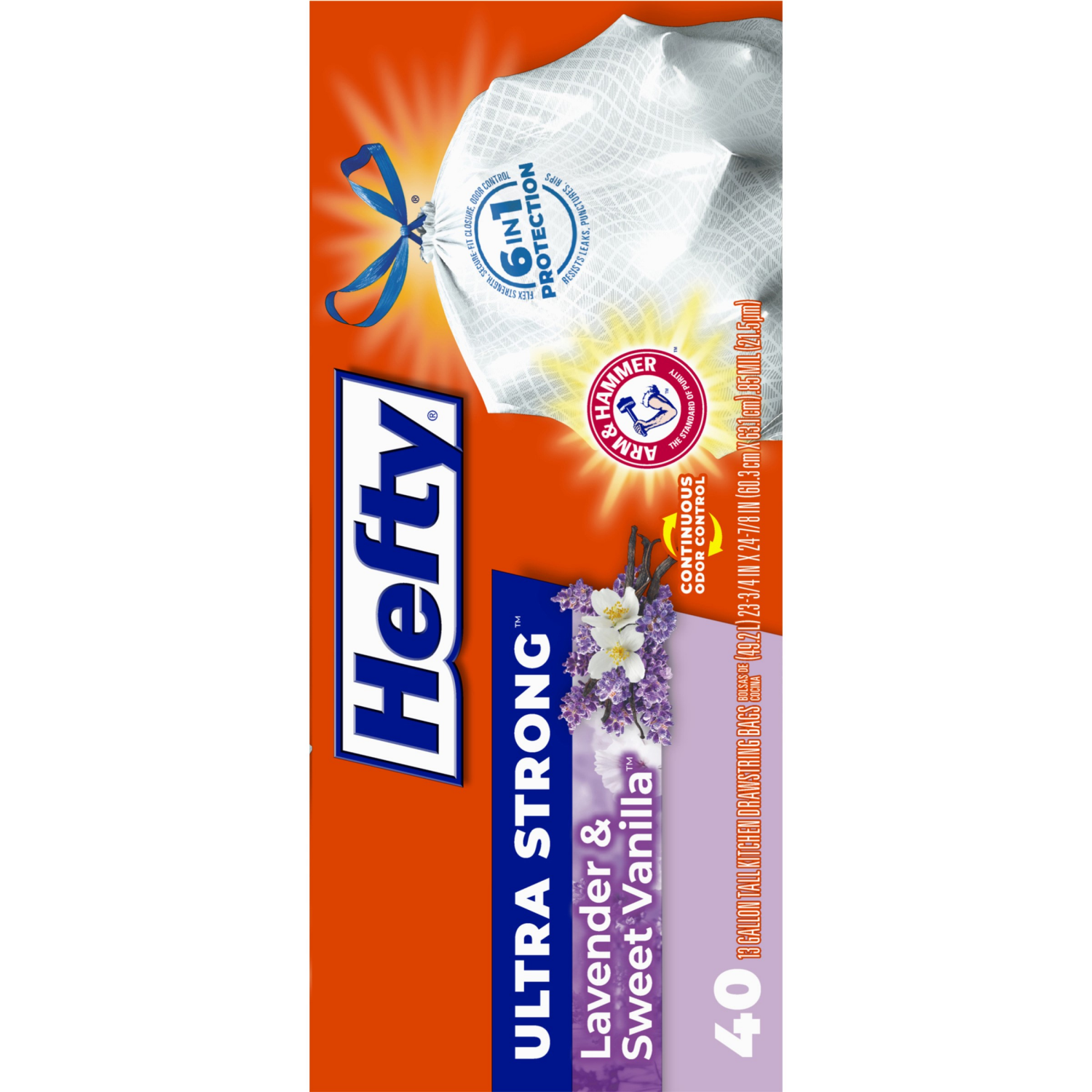 slide 5 of 8, Hefty Ultra Strong 13 Gallon Lavender & Sweet Vanilla Tall Kitchen Drawstring Bags 40 Bags, 40 ct