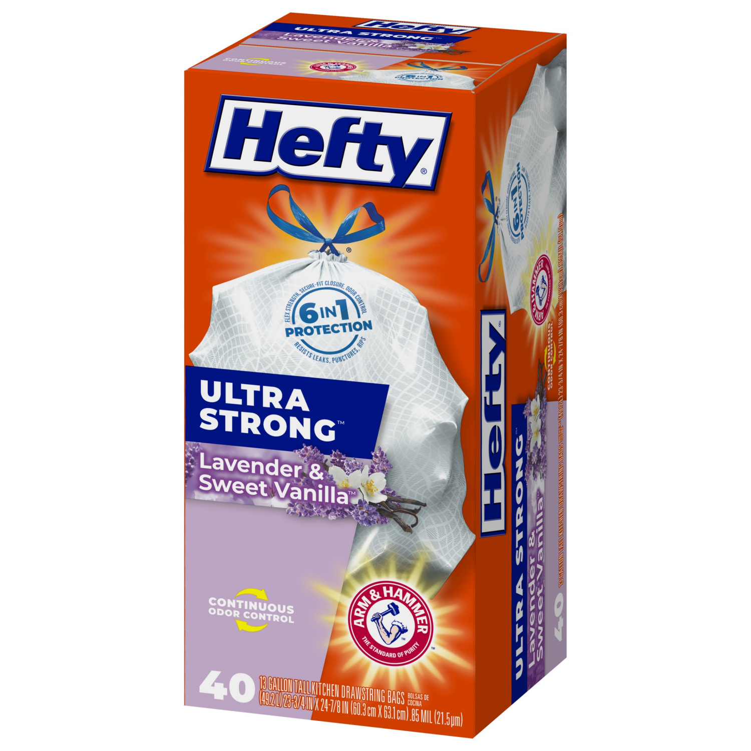 slide 7 of 8, Hefty Ultra Strong 13 Gallon Lavender & Sweet Vanilla Tall Kitchen Drawstring Bags 40 Bags, 40 ct