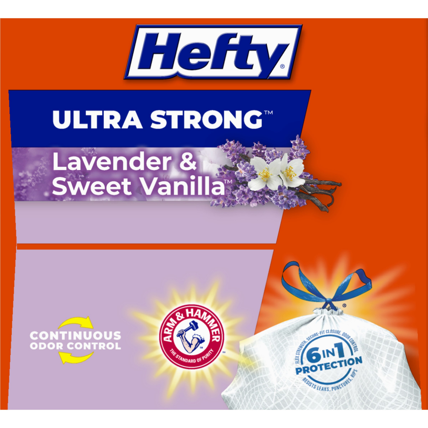 slide 8 of 8, Hefty Ultra Strong 13 Gallon Lavender & Sweet Vanilla Tall Kitchen Drawstring Bags 40 Bags, 40 ct