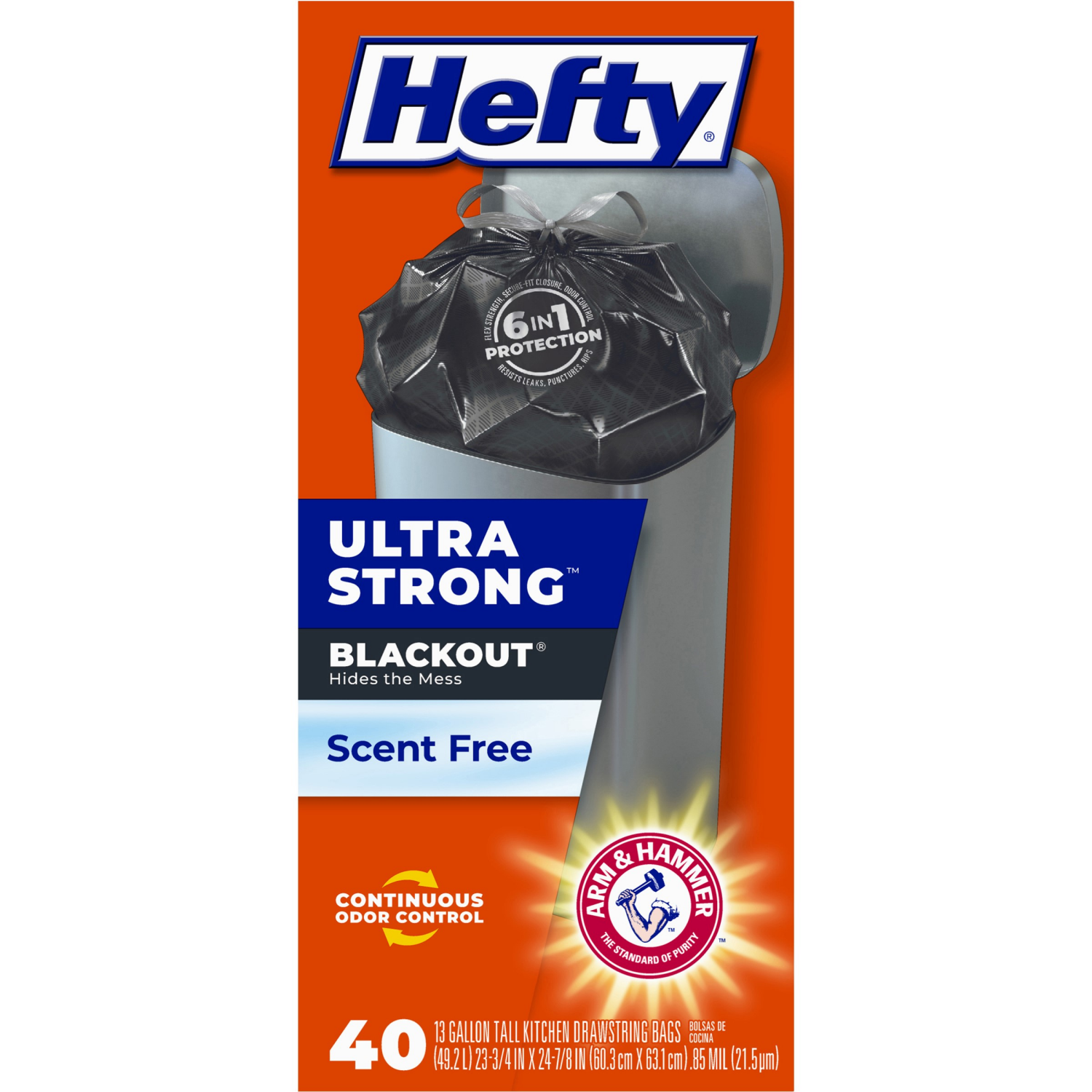 slide 2 of 8, Hefty Ultra Strong 13 Gallon Blackout Scent Free Tall Kitchen Drawstring Bags 40 Bags, 40 ct