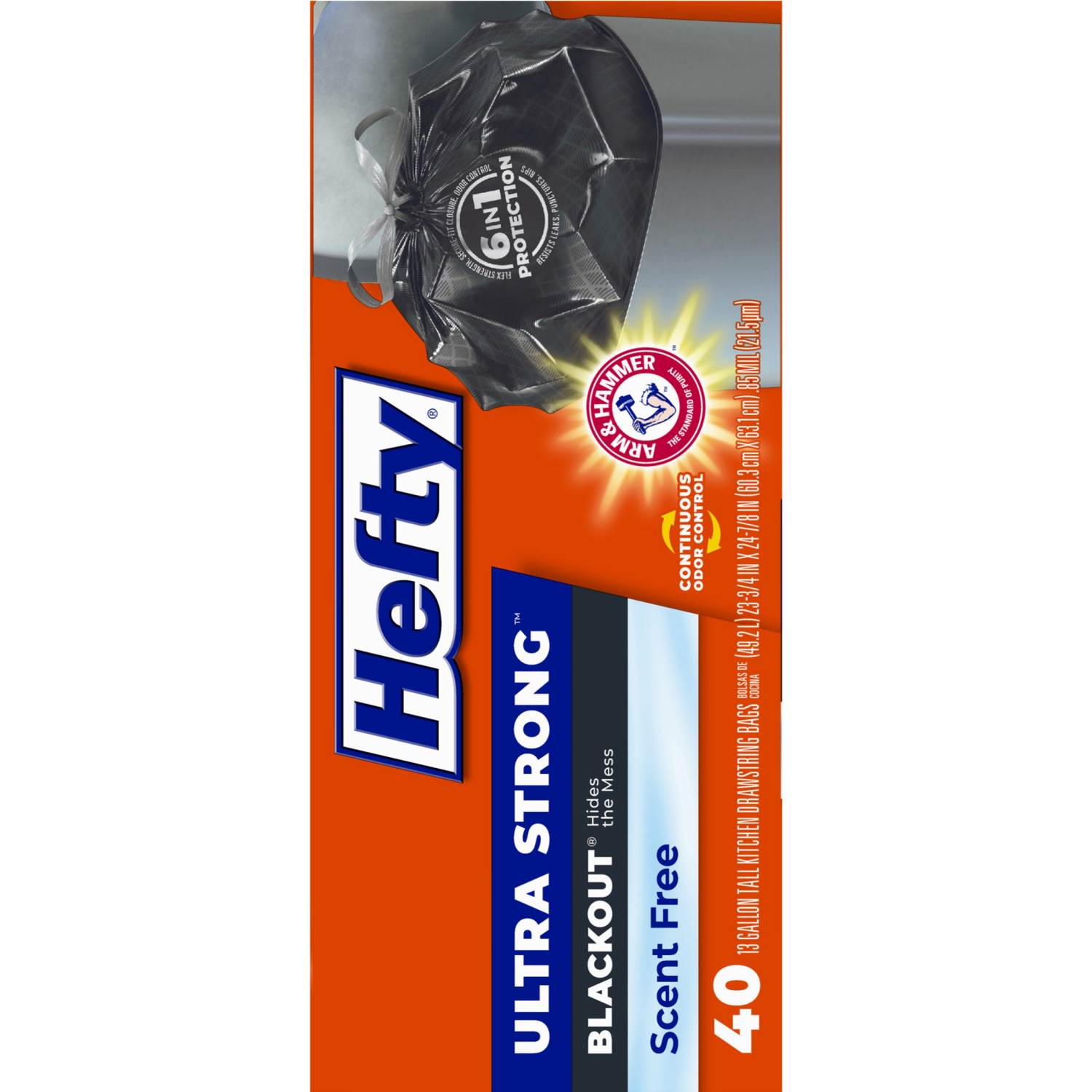 slide 5 of 8, Hefty Ultra Strong 13 Gallon Blackout Scent Free Tall Kitchen Drawstring Bags 40 Bags, 40 ct