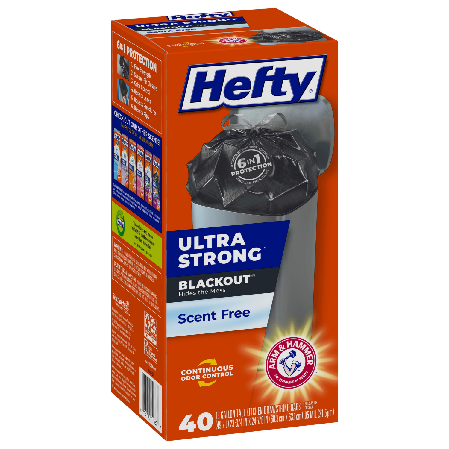 slide 6 of 8, Hefty Ultra Strong 13 Gallon Blackout Scent Free Tall Kitchen Drawstring Bags 40 Bags, 40 ct