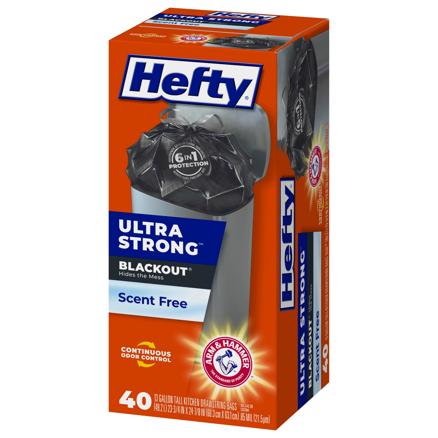 slide 7 of 8, Hefty Ultra Strong 13 Gallon Blackout Scent Free Tall Kitchen Drawstring Bags 40 Bags, 40 ct