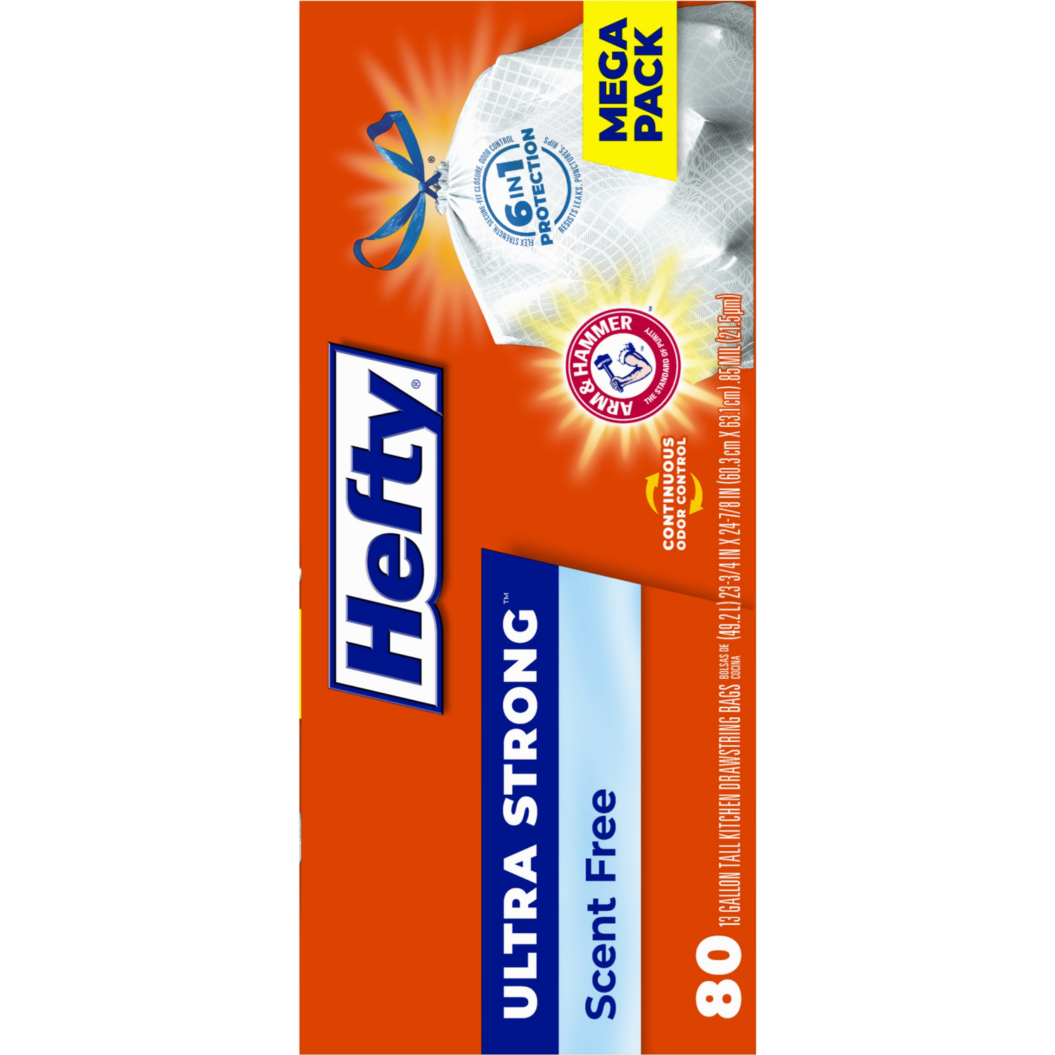 slide 5 of 8, Hefty Ultra Strong Tall Scent Free Kitchen Drawstring Bags Mega Pack 80 ea, 80 ct