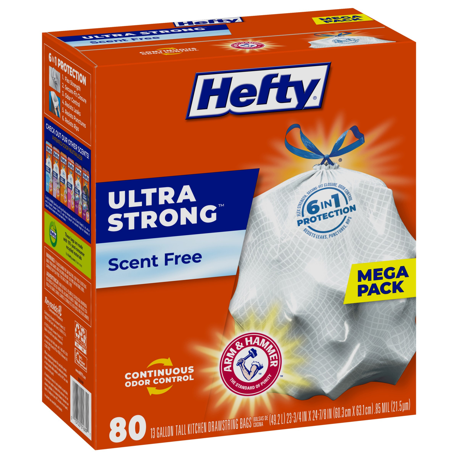 slide 6 of 8, Hefty Ultra Strong Tall Scent Free Kitchen Drawstring Bags Mega Pack 80 ea, 80 ct