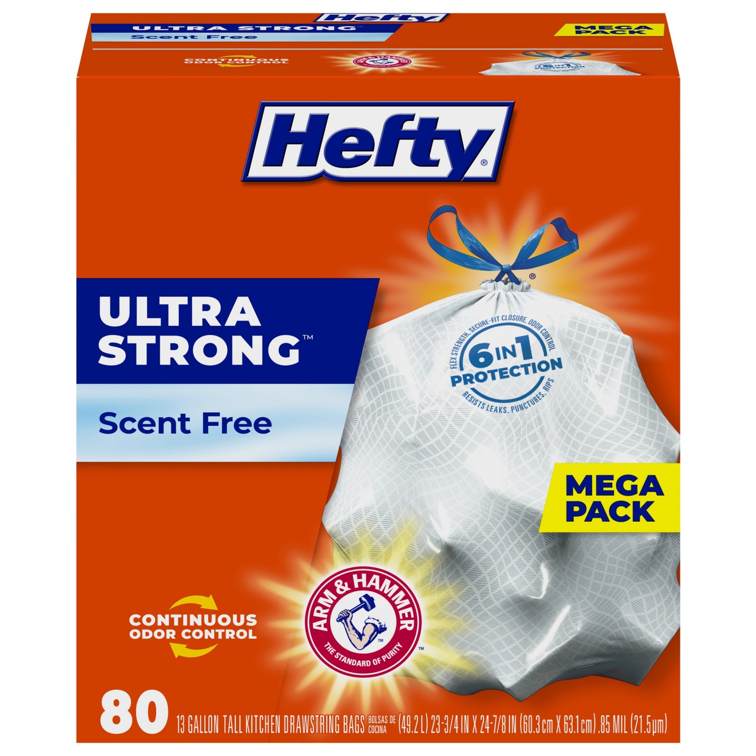 slide 1 of 8, Hefty Ultra Strong Tall Scent Free Kitchen Drawstring Bags Mega Pack 80 ea, 80 ct
