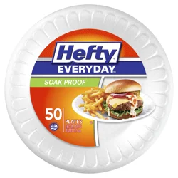 Hefty Everyday Soak-Proof Foam Plates, White, 9 Inch, 50 Count