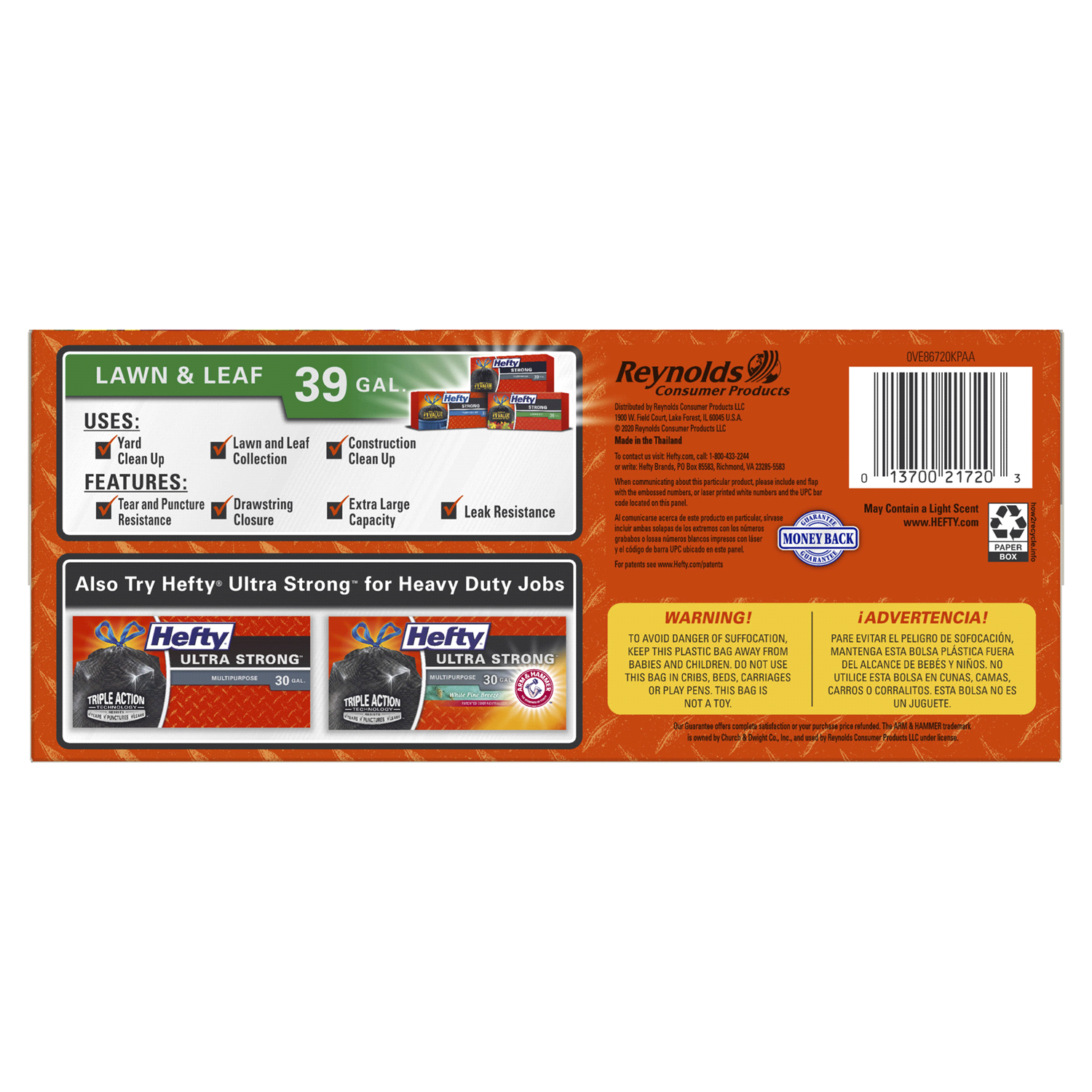 slide 2 of 4, Hefty 39 Gallon Strong Lawn & Leaf Extra Large Drawstring Bags 18 Bags, 18 ct