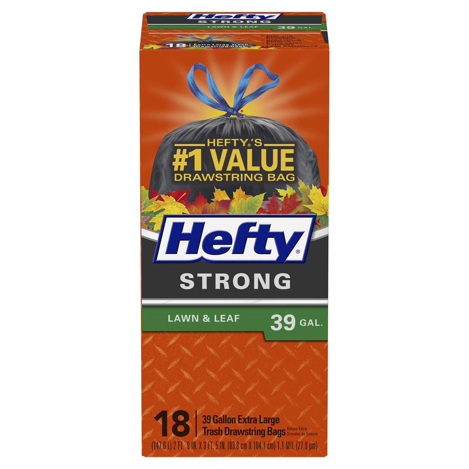 slide 1 of 4, Hefty 39 Gallon Strong Lawn & Leaf Extra Large Drawstring Bags 18 Bags, 18 ct