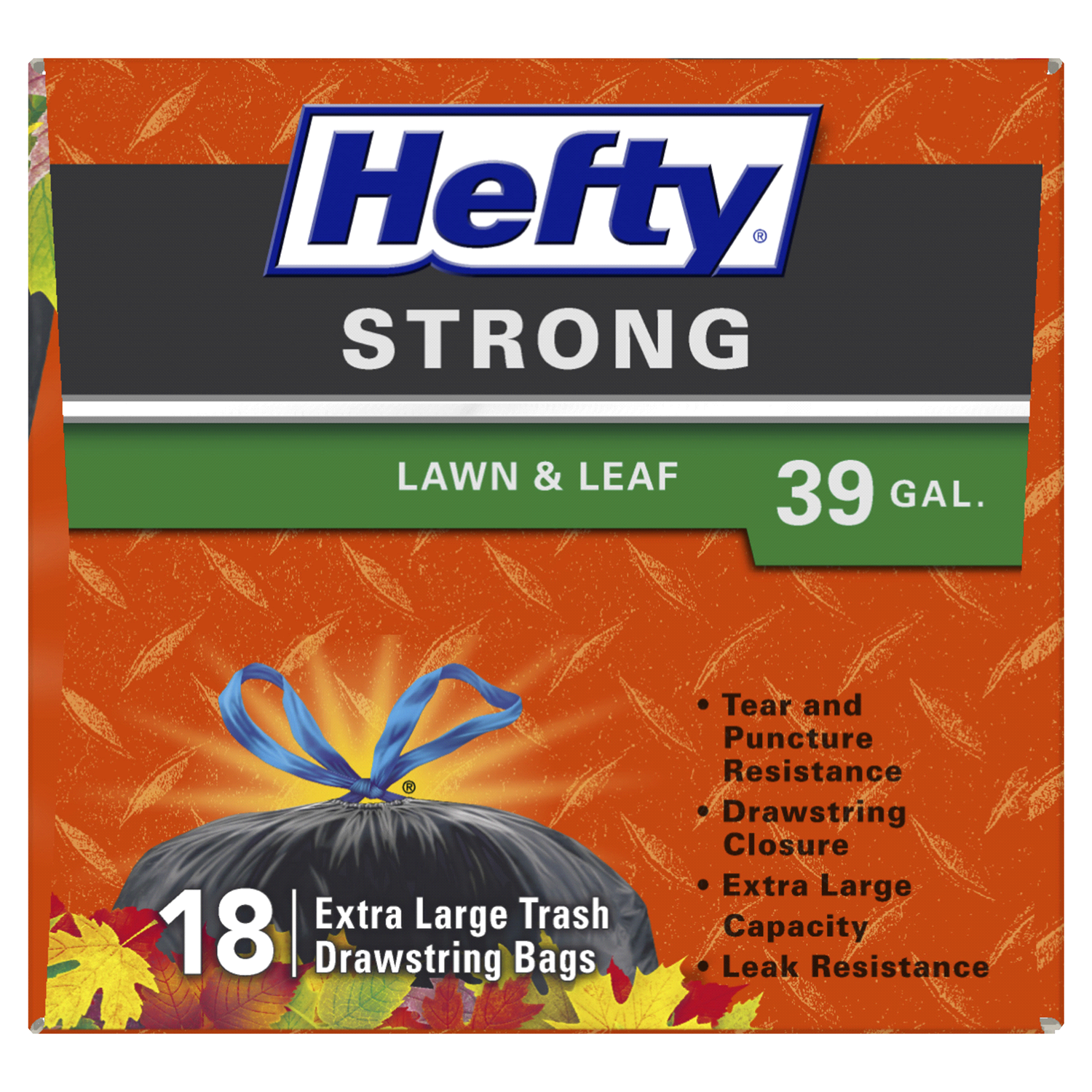 slide 3 of 4, Hefty 39 Gallon Strong Lawn & Leaf Extra Large Drawstring Bags 18 Bags, 18 ct