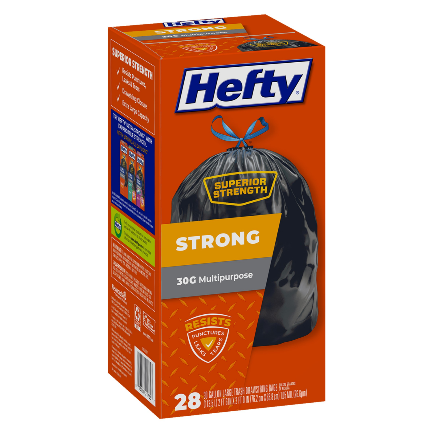 slide 6 of 8, Hefty Strong Large Multipurpose Drawstring Trash Bags, 30 Gallon, 28 Count, 28 ct; 30 gal