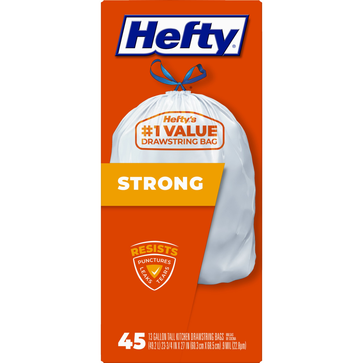 slide 2 of 8, Hefty 13 Gallon Strong Drawstrings Tall Kitchen Bags 45 ea, 45 ct