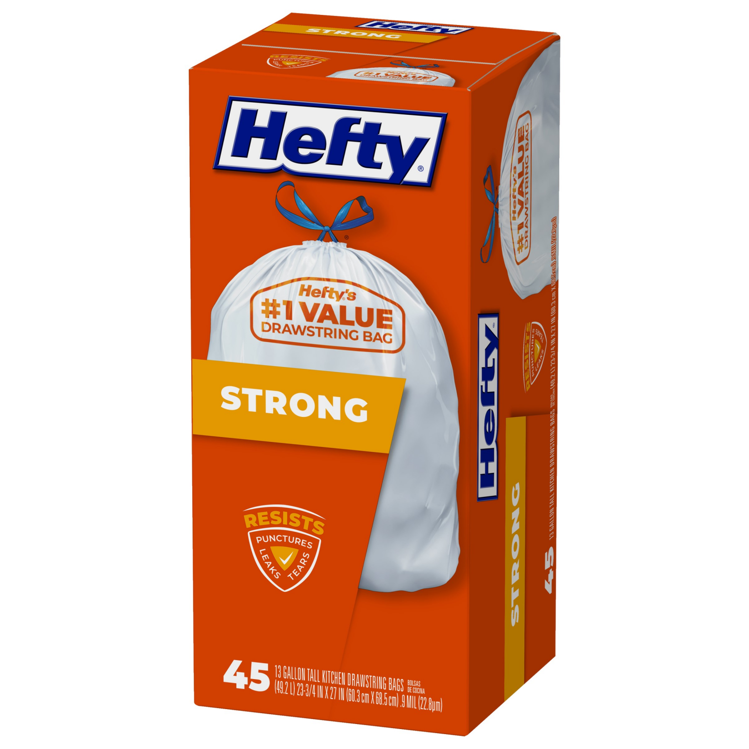 slide 7 of 8, Hefty 13 Gallon Strong Drawstrings Tall Kitchen Bags 45 ea, 45 ct