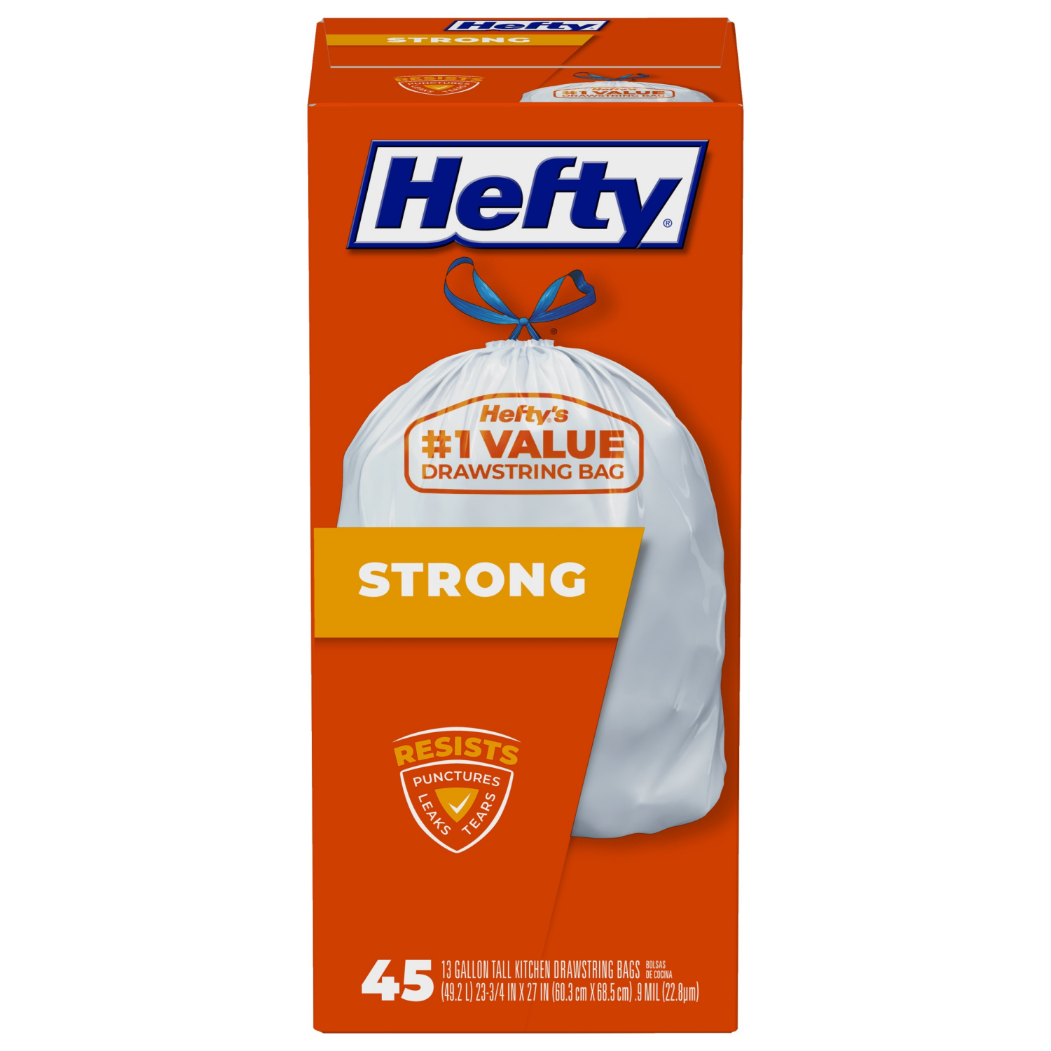 slide 1 of 8, Hefty 13 Gallon Strong Drawstrings Tall Kitchen Bags 45 ea, 45 ct