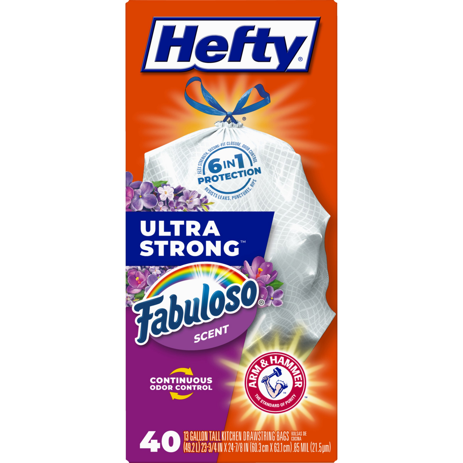 slide 2 of 8, Hefty Ultra Strong 13 Gallon Fabuloso Lavender Tall Kitchen Drawstring Trash Bags - 40 Bags, 40 ct