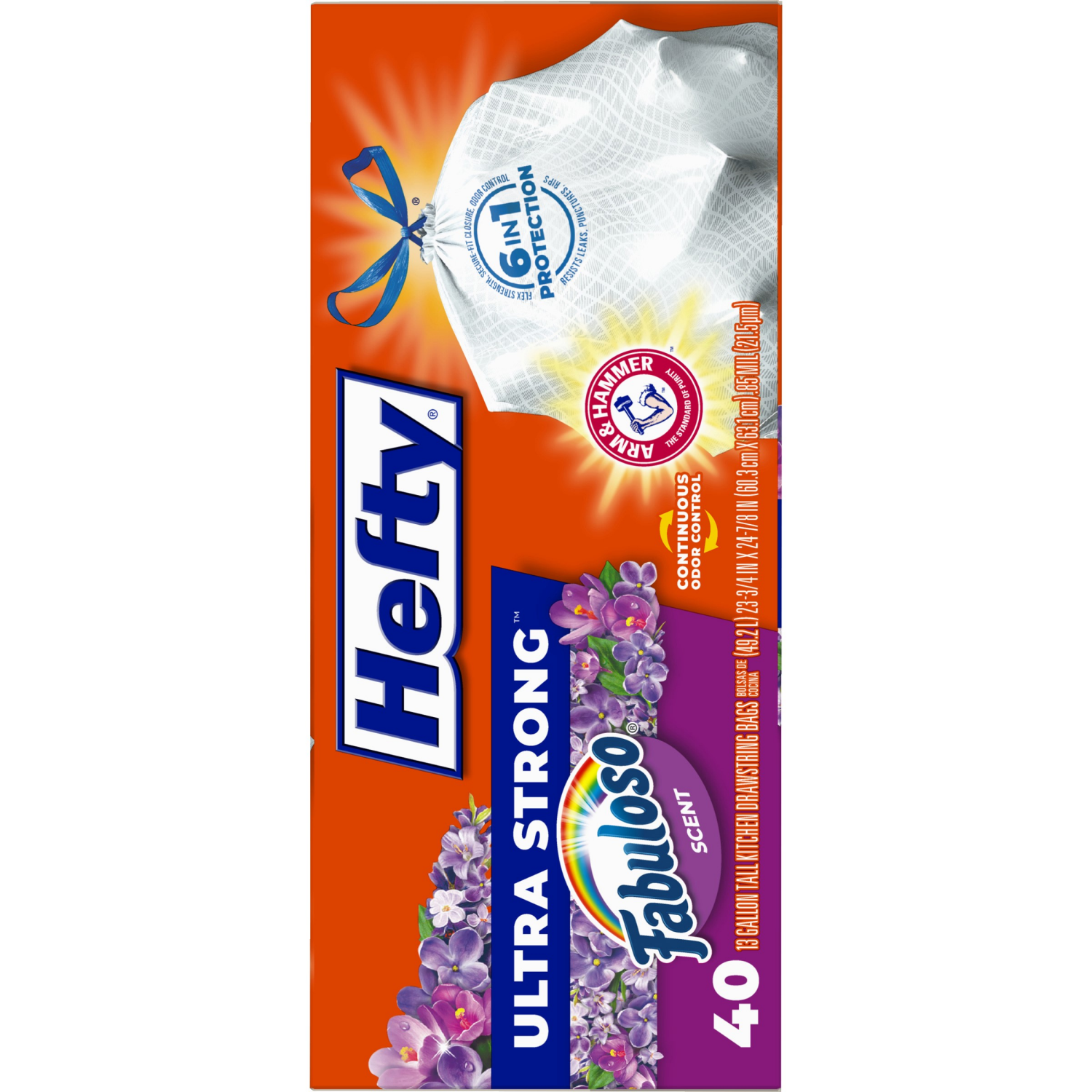 slide 5 of 8, Hefty Ultra Strong 13 Gallon Fabuloso Lavender Tall Kitchen Drawstring Trash Bags - 40 Bags, 40 ct