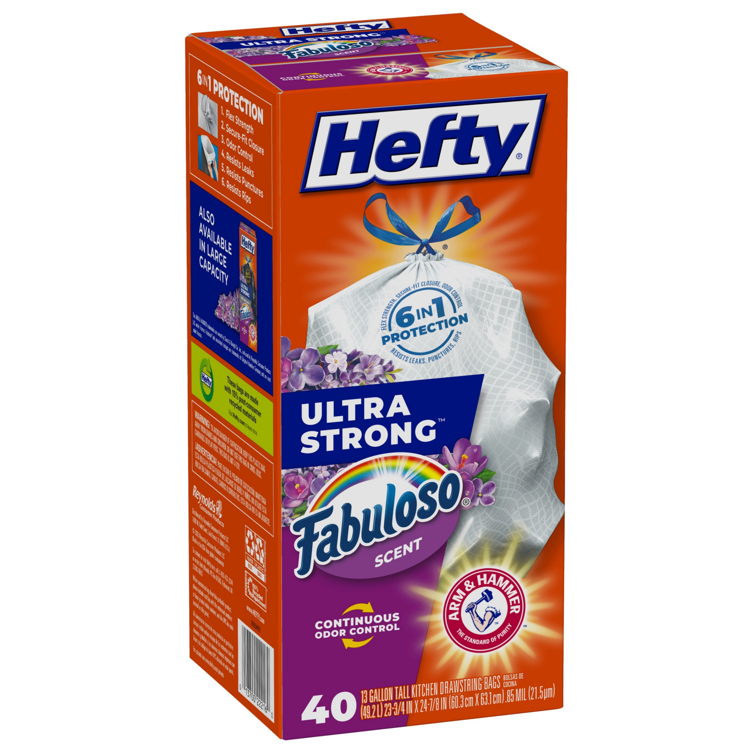 slide 6 of 8, Hefty Ultra Strong 13 Gallon Fabuloso Lavender Tall Kitchen Drawstring Trash Bags - 40 Bags, 40 ct
