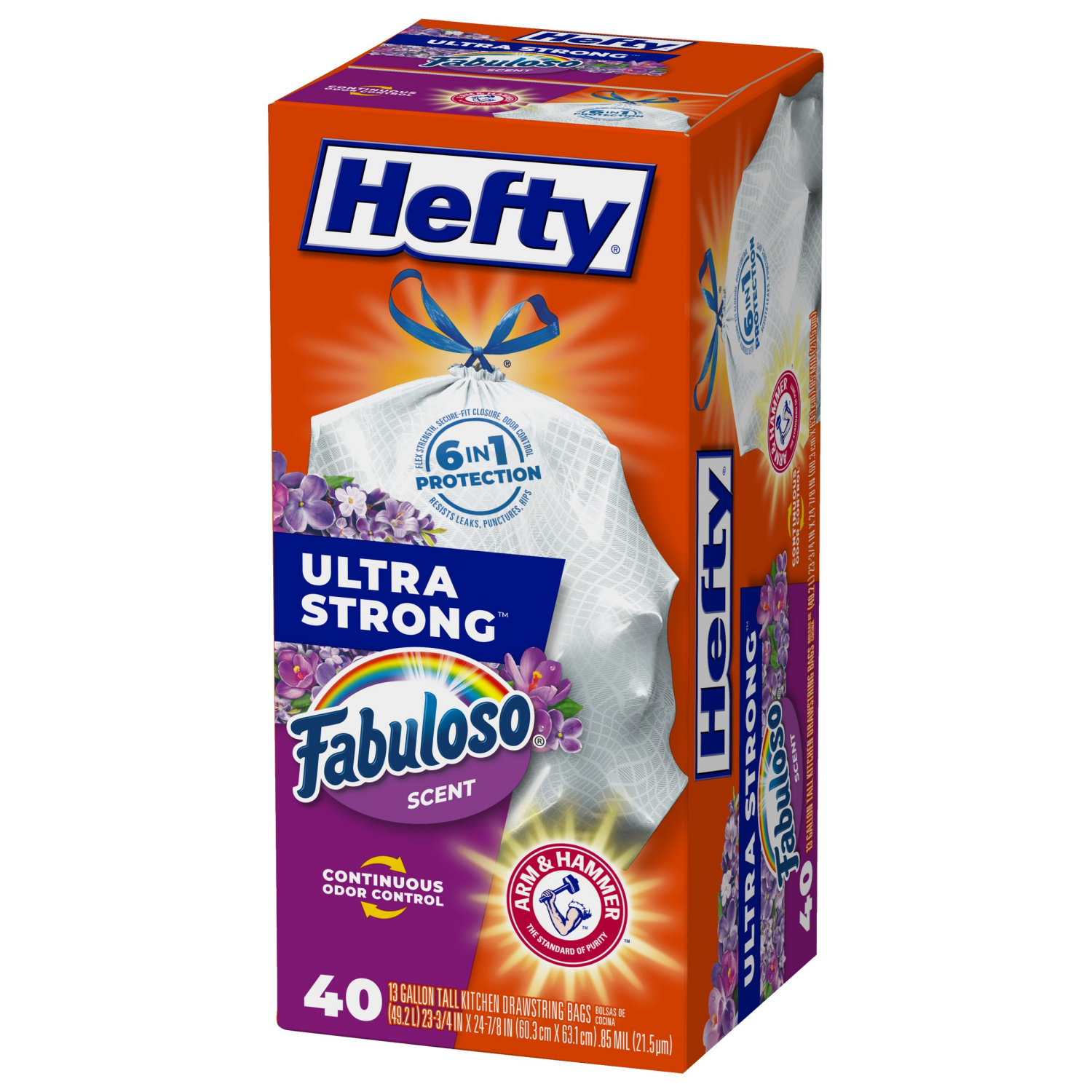slide 7 of 8, Hefty Ultra Strong 13 Gallon Fabuloso Lavender Tall Kitchen Drawstring Trash Bags - 40 Bags, 40 ct