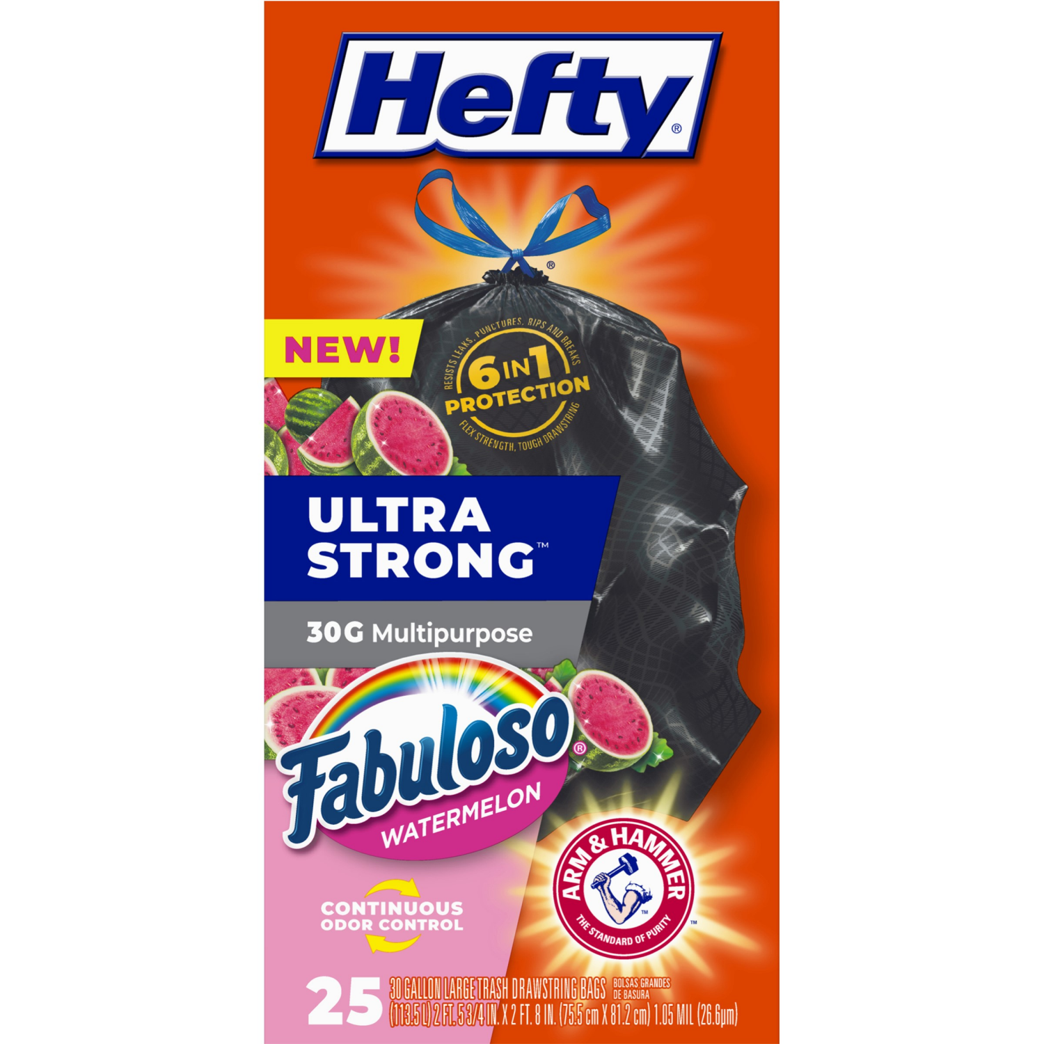 slide 2 of 8, Hefty Ultra Strong 30 Gallon Multipurpose Fabuloso Watermelon Large Drawstring Bags - 25 Bags, 25 ct