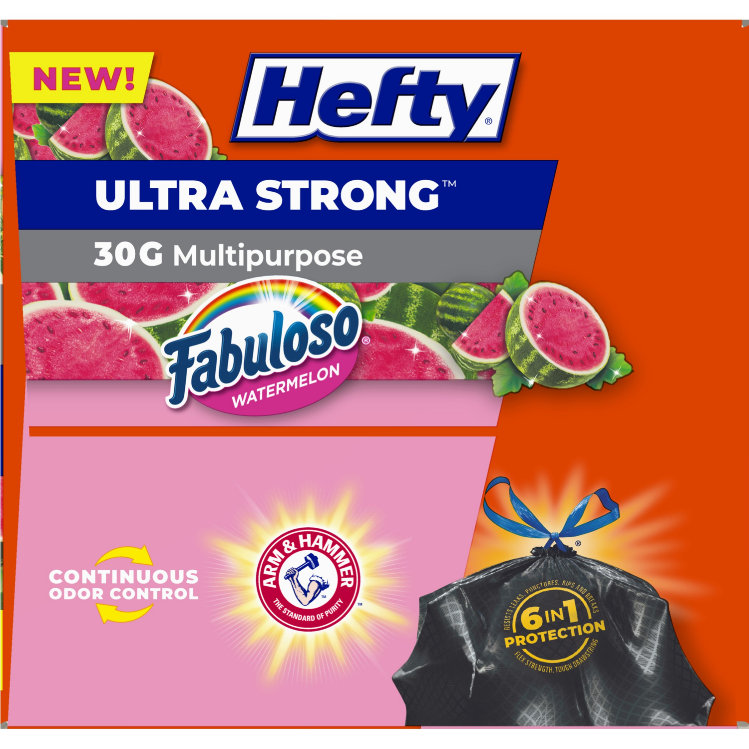 slide 3 of 8, Hefty Ultra Strong 30 Gallon Multipurpose Fabuloso Watermelon Large Drawstring Bags - 25 Bags, 25 ct