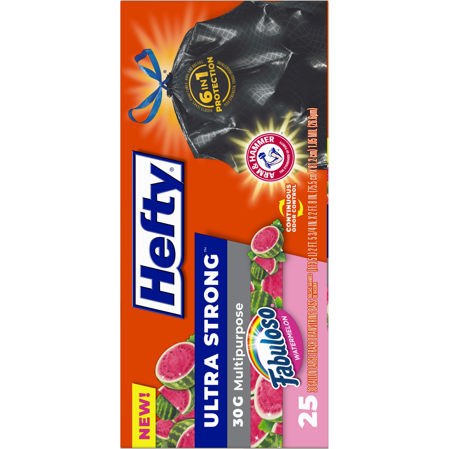 slide 5 of 8, Hefty Ultra Strong 30 Gallon Multipurpose Fabuloso Watermelon Large Drawstring Bags - 25 Bags, 25 ct