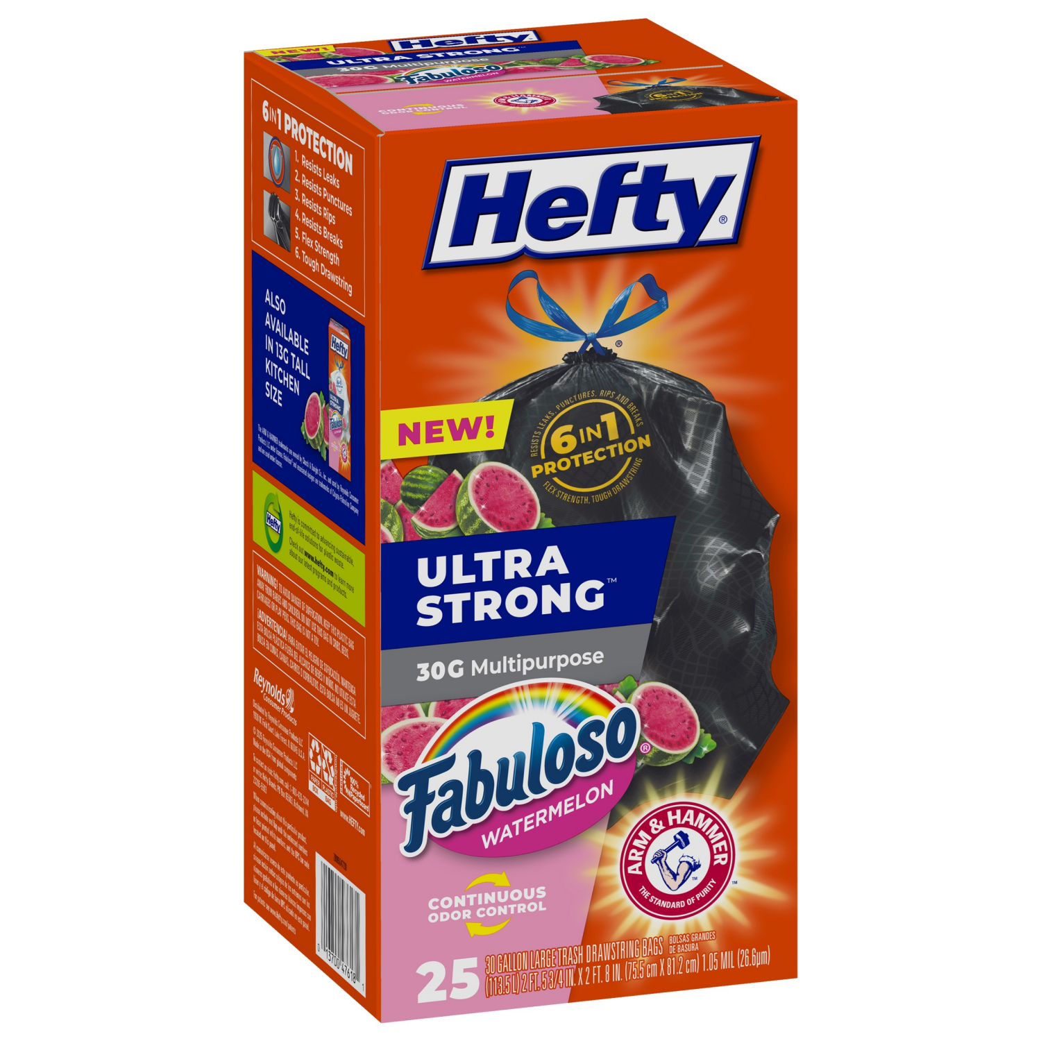 slide 6 of 8, Hefty Ultra Strong 30 Gallon Multipurpose Fabuloso Watermelon Large Drawstring Bags - 25 Bags, 25 ct