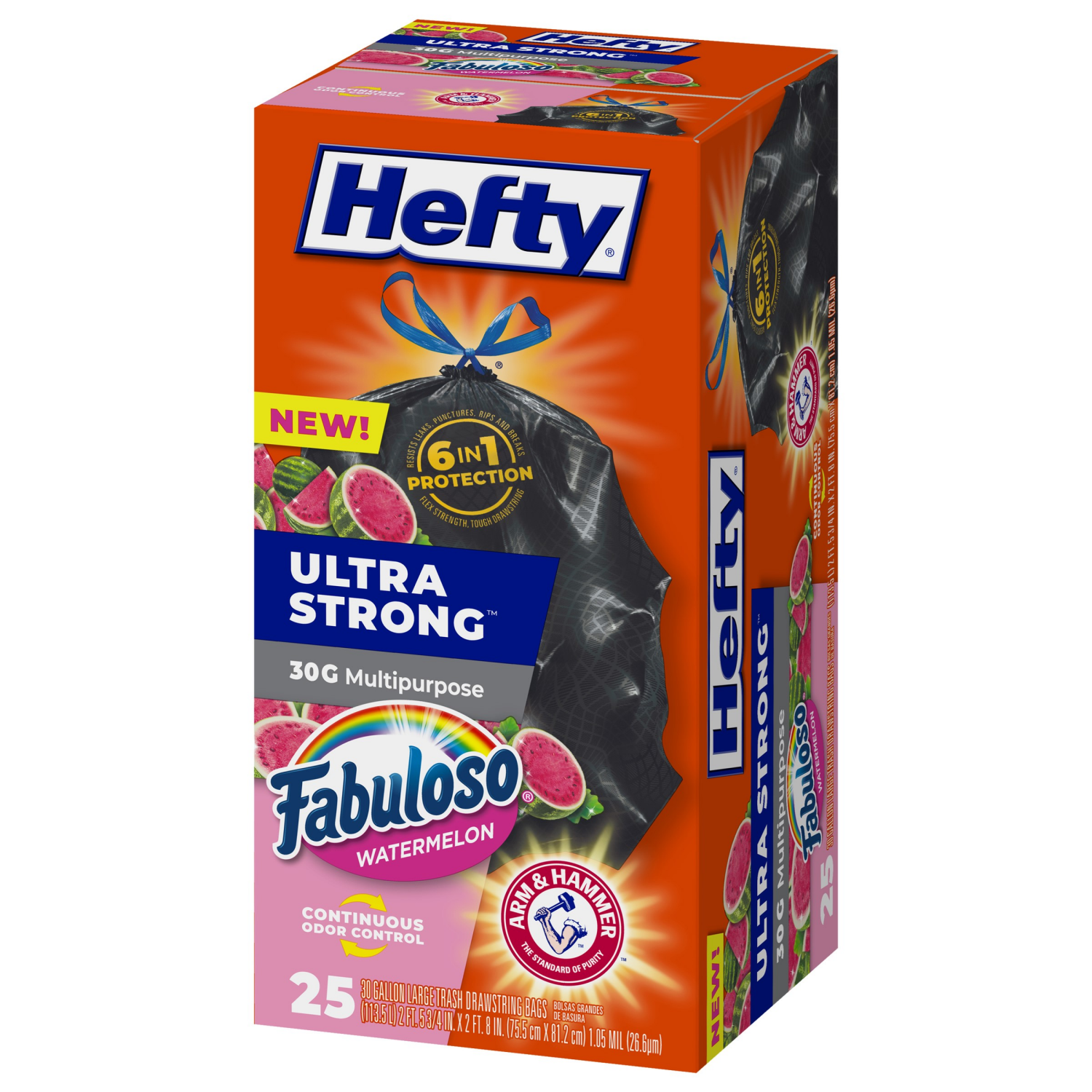 slide 7 of 8, Hefty Ultra Strong 30 Gallon Multipurpose Fabuloso Watermelon Large Drawstring Bags - 25 Bags, 25 ct