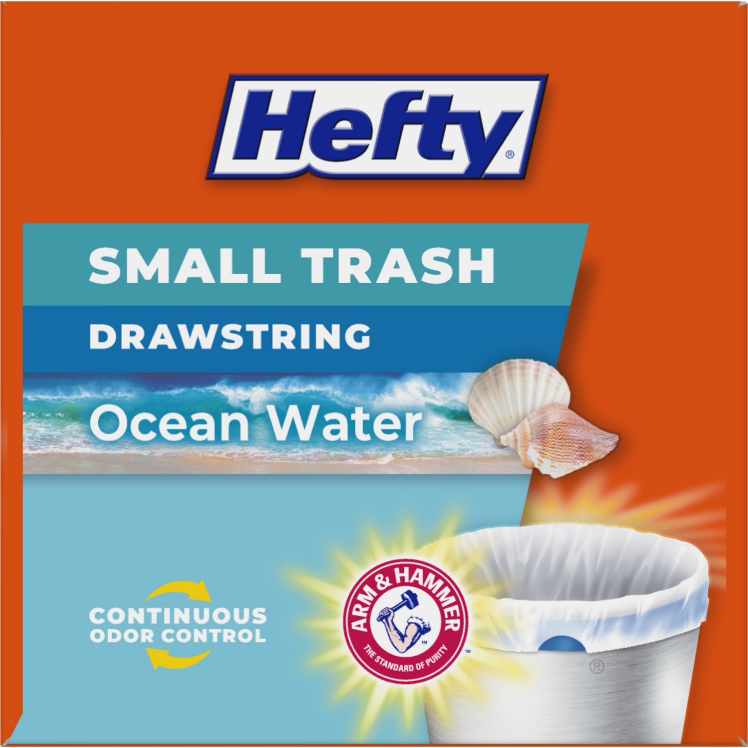 slide 8 of 8, Hefty Drawstring Small Trash Bag, 34 ct