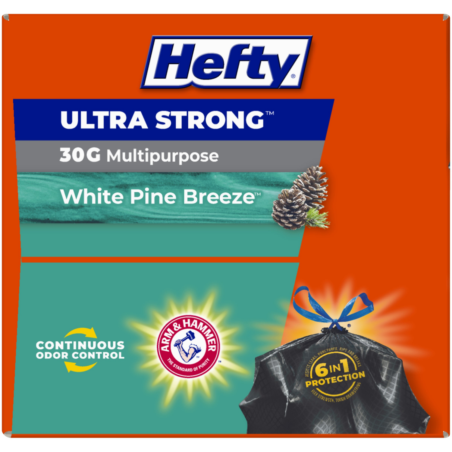 slide 8 of 8, Hefty Ultra Strong 30 Gallon Large Drawstring White Pine Breeze Trash Bags 25 ea, 25 ct